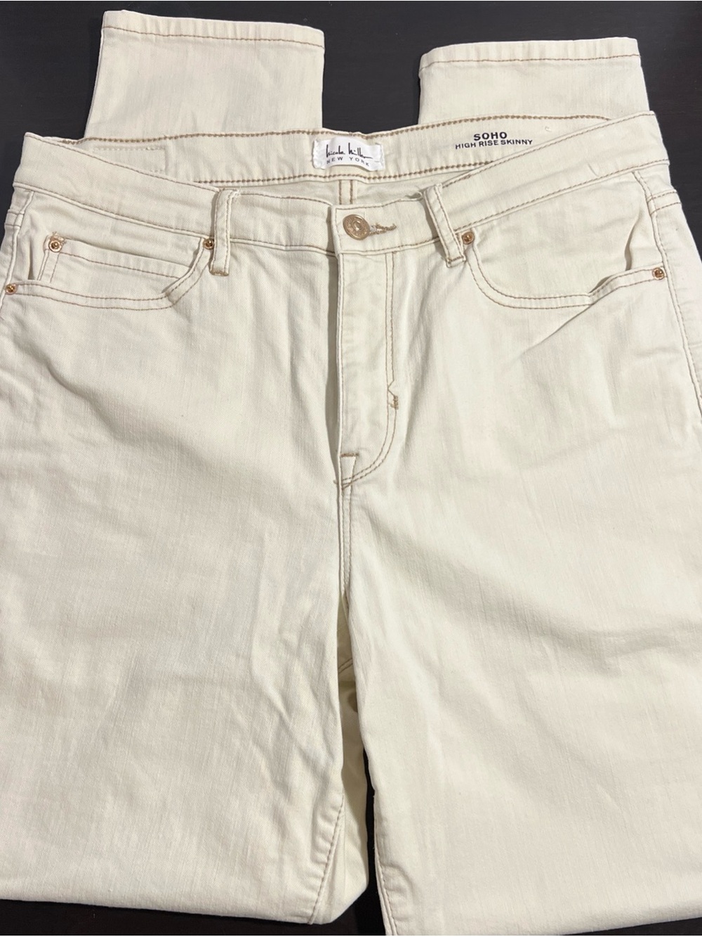 Nicole Miller New York SOHO High Rise Skinny Jeans Cream Off White Size 12 NWOT